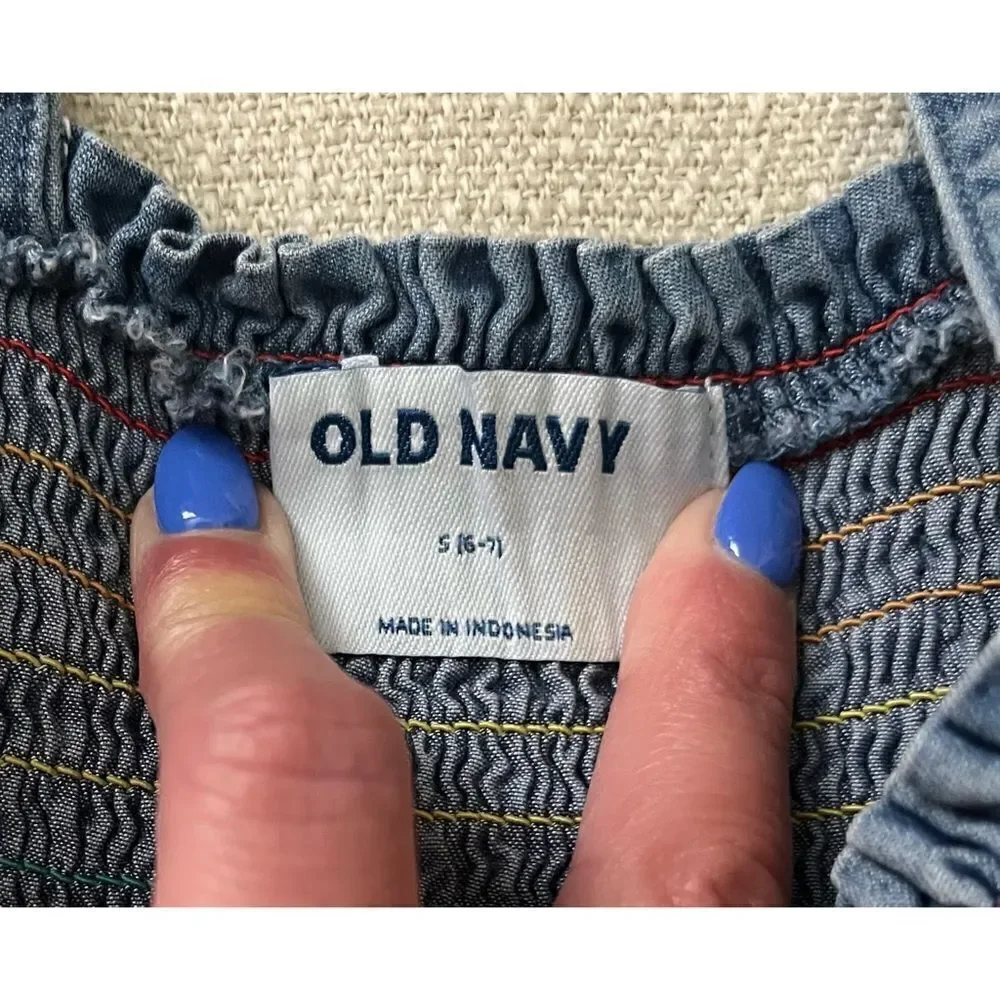 ‎Old Navy Girls Denim Rainbow Dress SZ S (6-7)